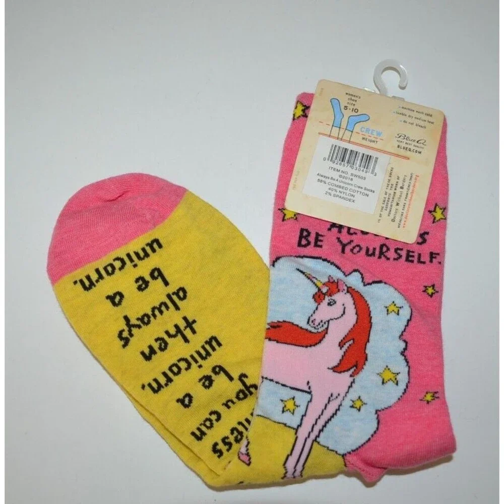 Blue Q Always Be Yourself Or Unicorn One Pair Crew Socks NEW Pink Cotton Blend